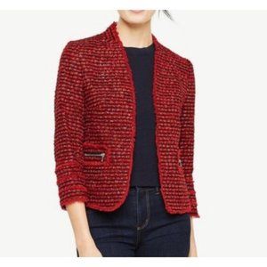Ann Taylor Red Tweed Fringe Metallic Blazer Size 8